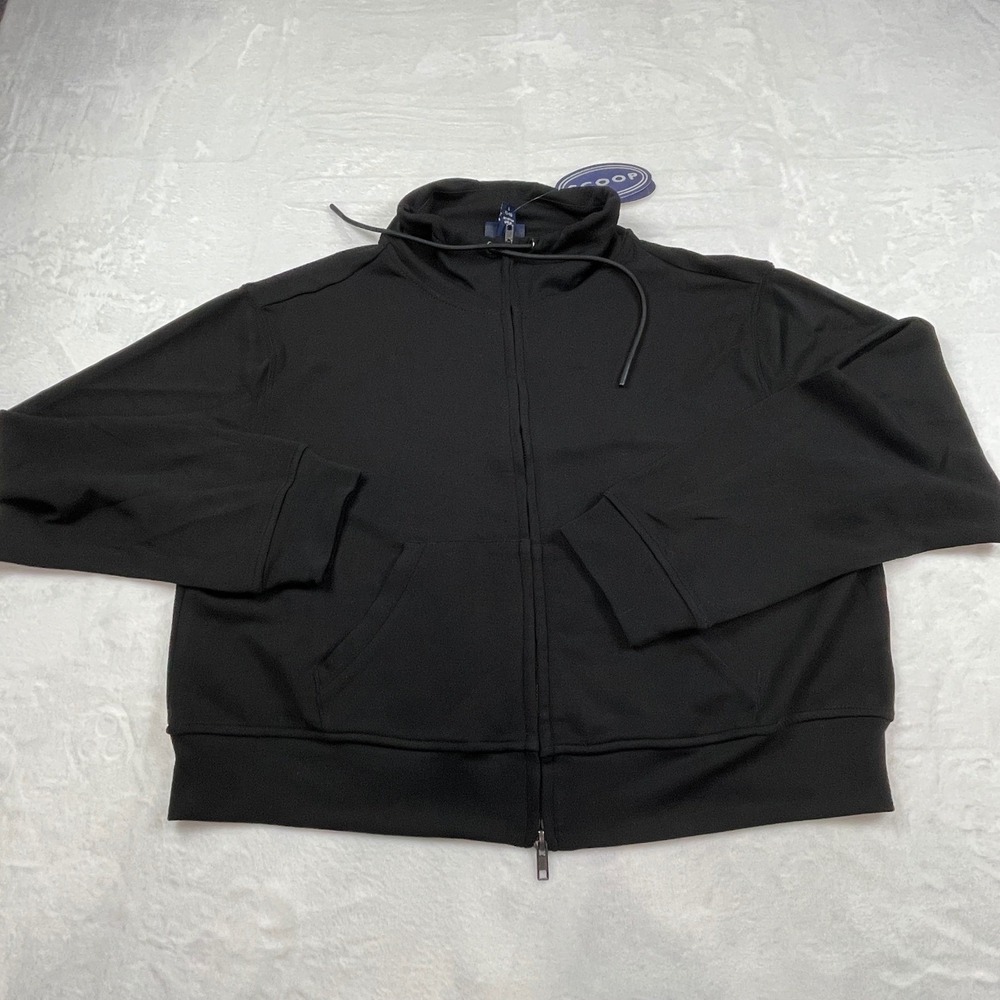 Scoop Women Scuba Funnel Neck Zip Up Jacket Black Soot Large 12-14 NWT